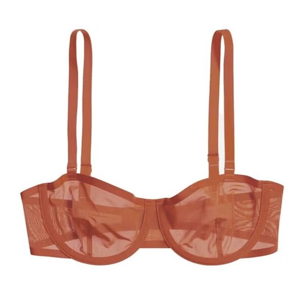 NWOT CUUP 34B The Balconette Mesh Orange Sheer Underwire Bra 124395